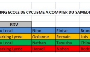 Planning reprise Ecole de cyclisme 